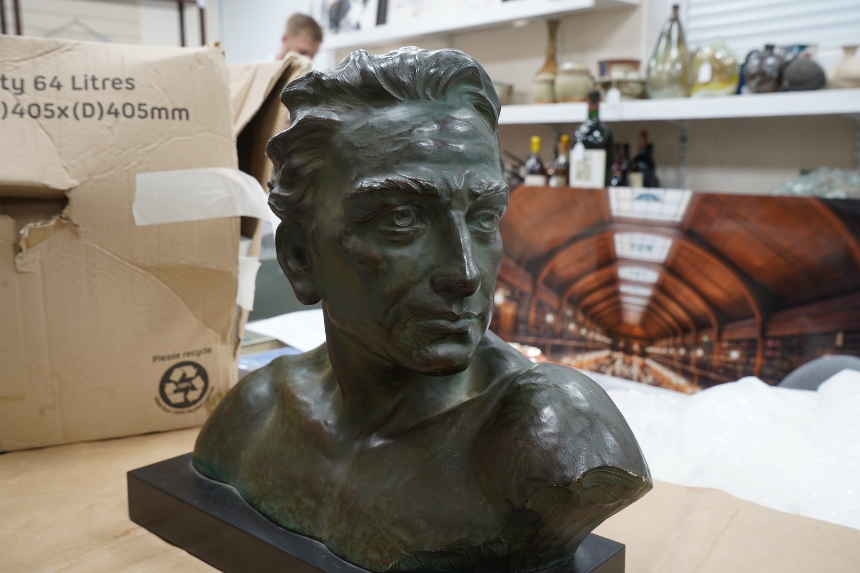 Bronzed bust - after Johannes Dommisse, 39cm wide x 35cm high